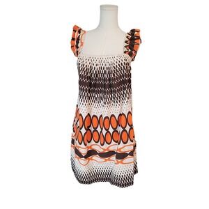 Prototype Brown Orange Sleeveless Dress Ruffle Straps Summer Cotton‎